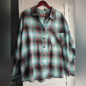 NOBO Shirt Plaid Brown Green Button Relaxed Fit  size XXL